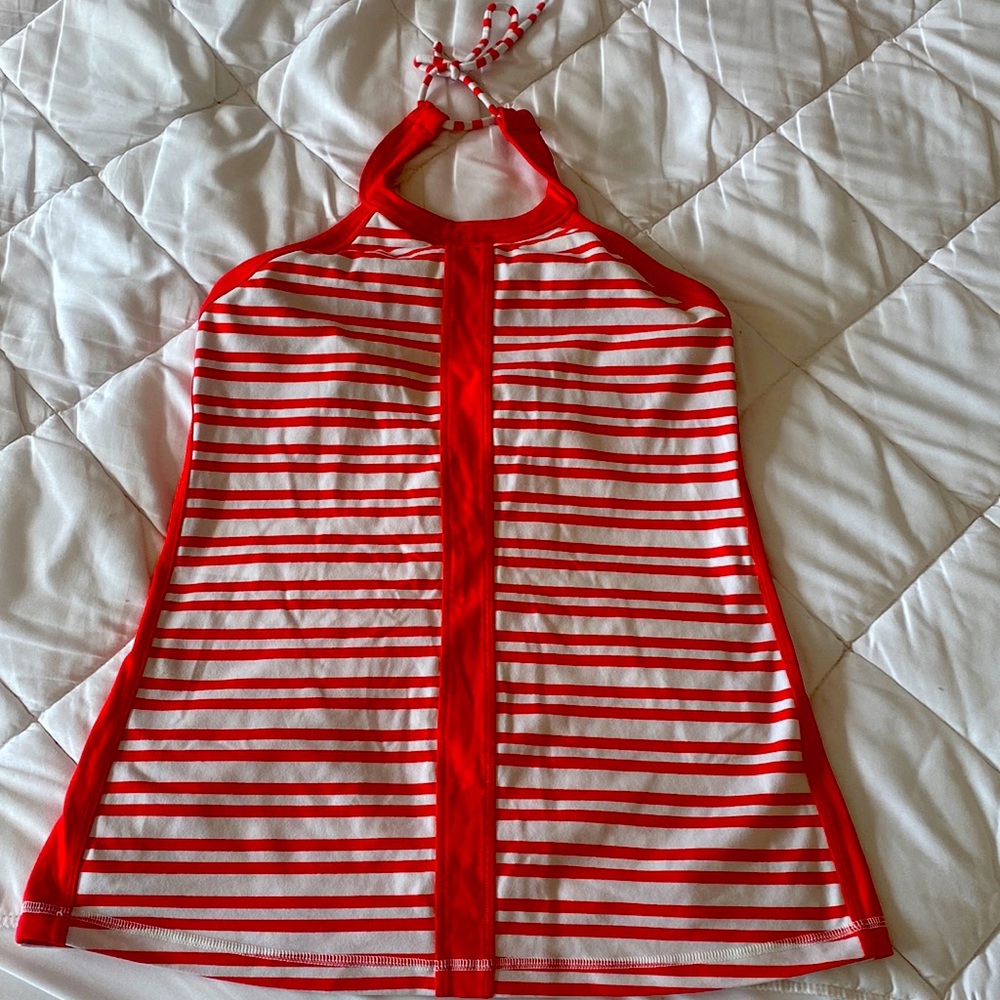 Red and white high neck top